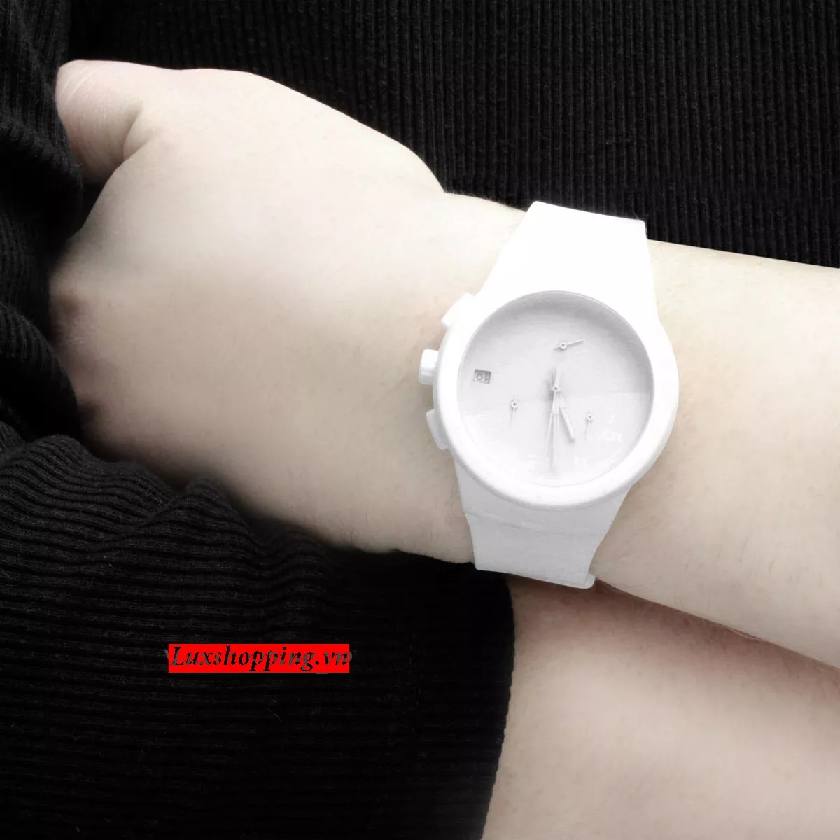 Swatch Watch, Unisex Swiss Chronograph White Silicone, 42mm 