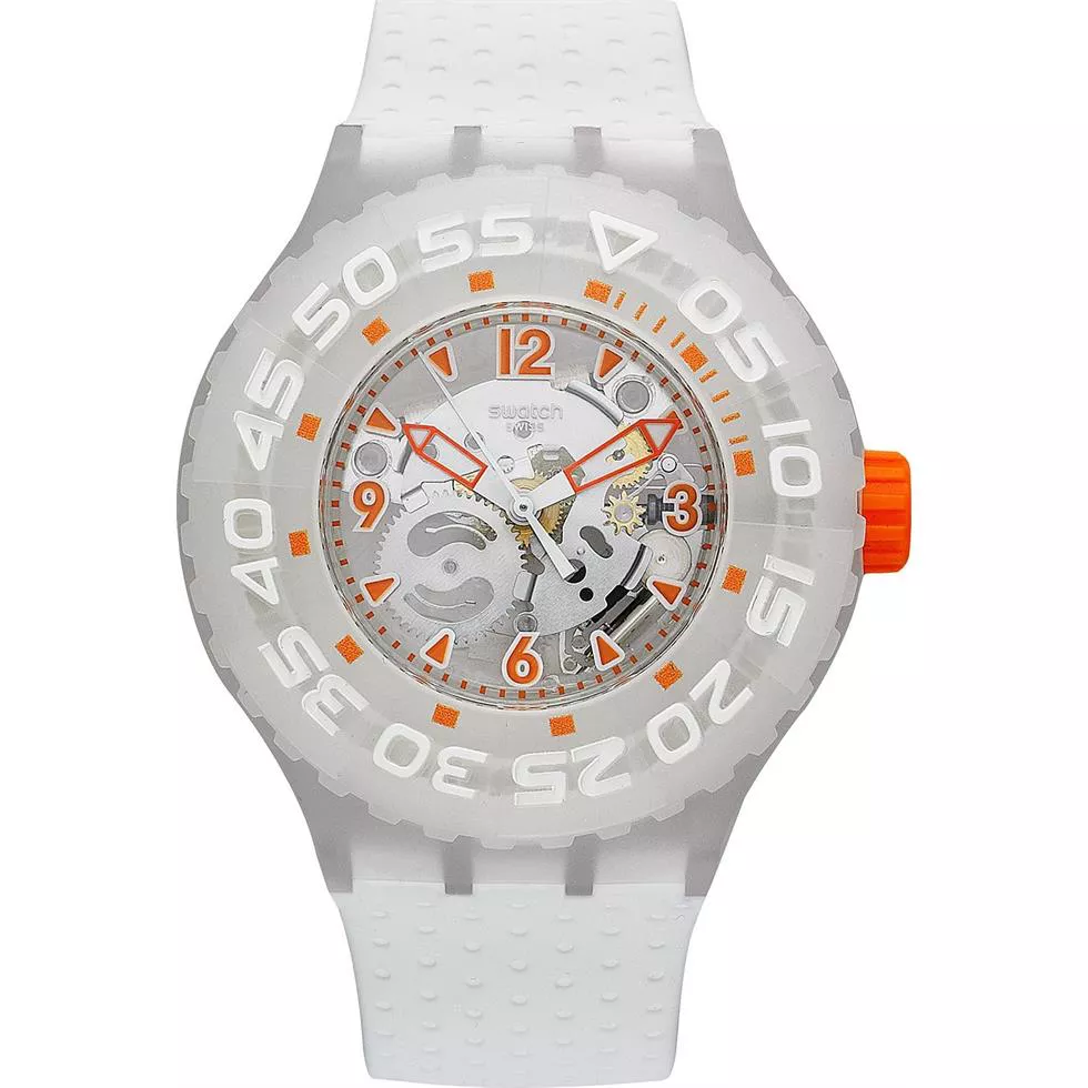 Swatch Watch, Unisex Swiss Clownfish White Silicone, 44mm 