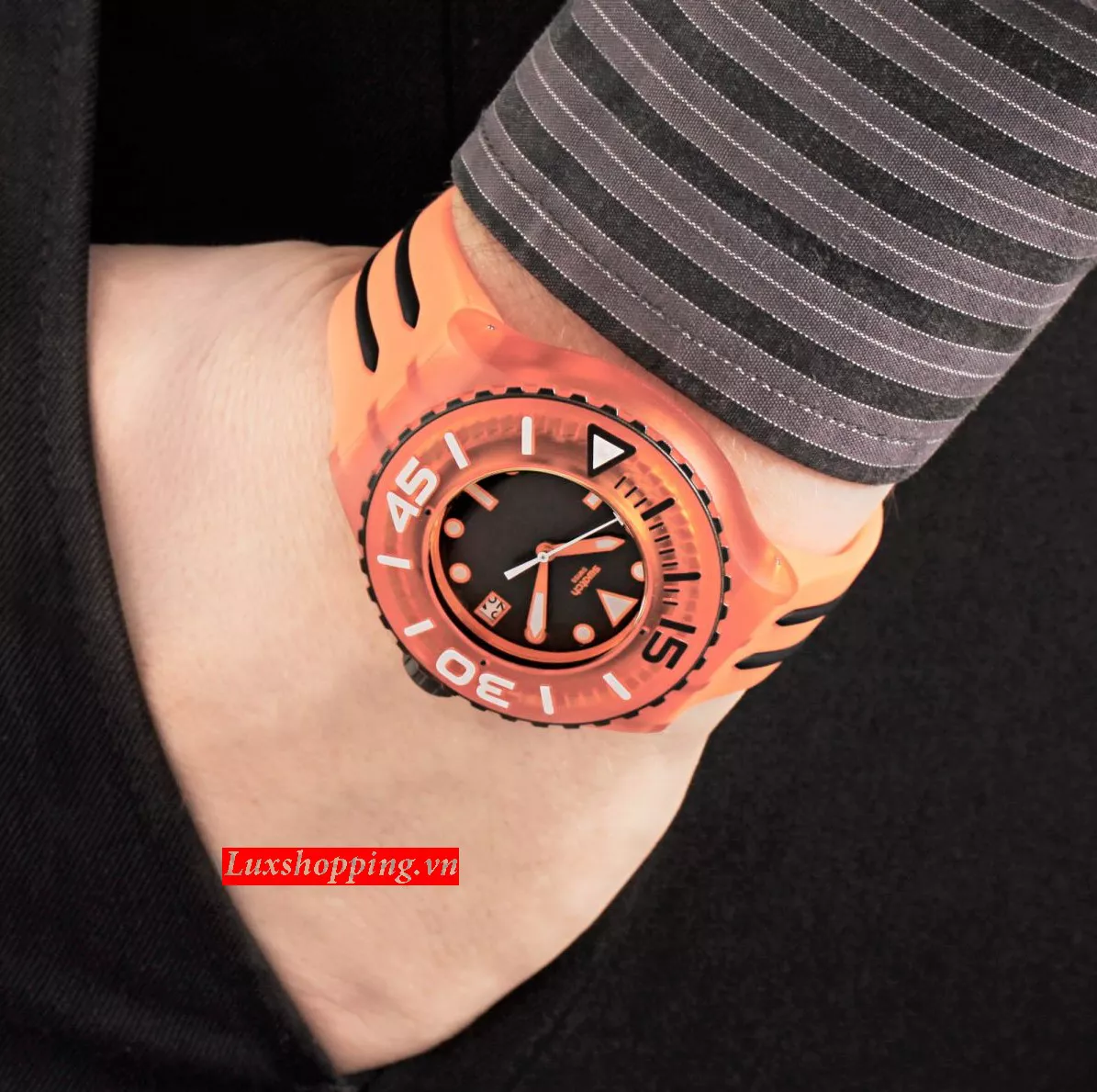 Swatch Watch, Unisex Swiss Orange Silicone, 44mm 