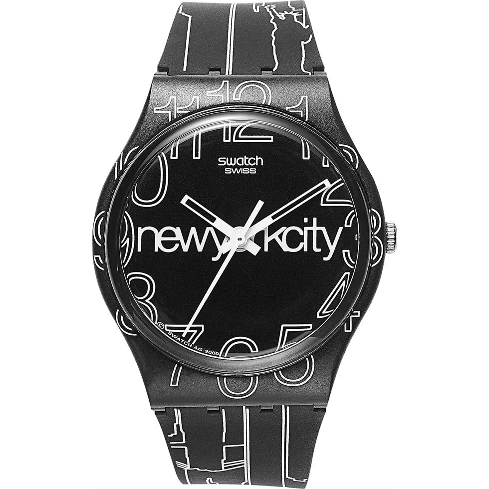 Swatch Watch, Unisex Swiss Sky Black Silicone, 34mm 