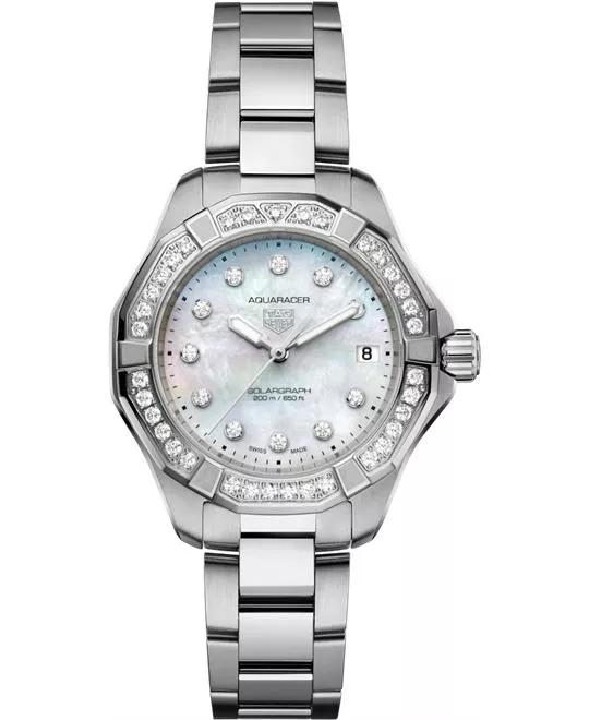 TAG Heuer Aquaracer Silver Diamonds Watch 34 mm