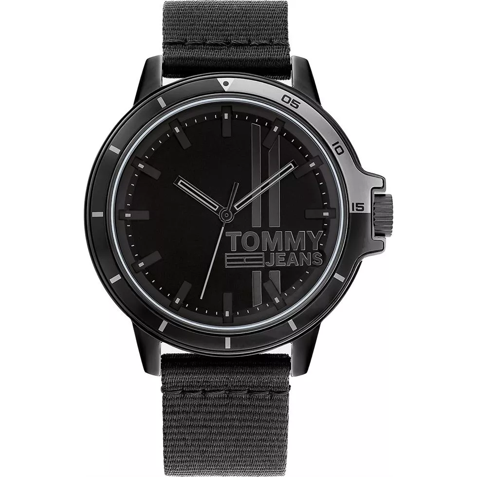 Tommy Black Casual Watch With Recycled Ocean Plastic Strap 44mm