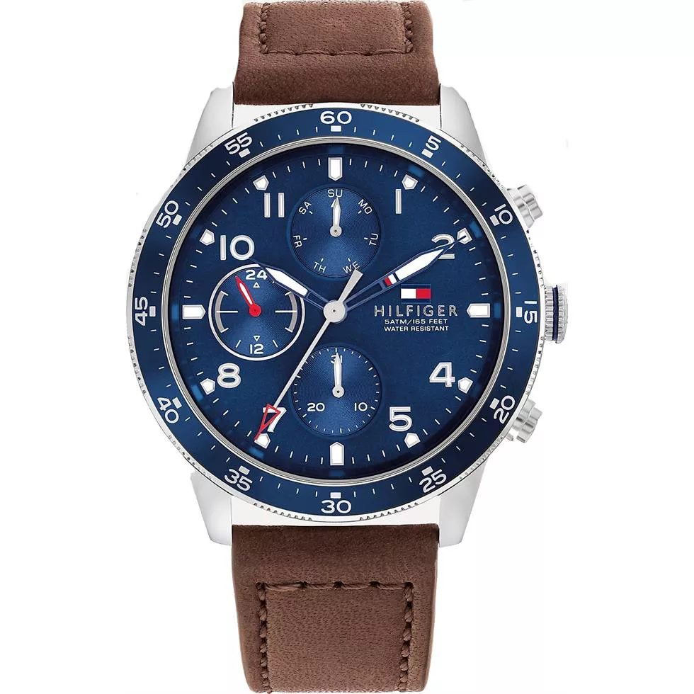Tommy Blue Aviator Watch With Brown 44mm