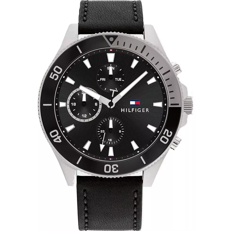 Tommy Explorer Watch With Black Leather Strap 46mm