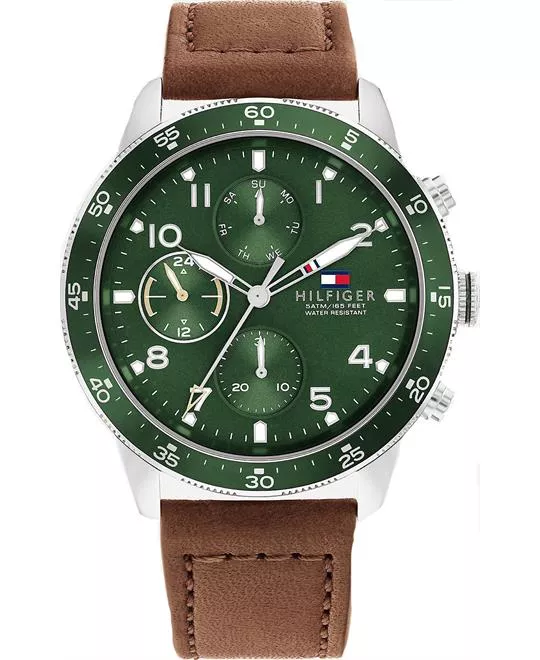 Tommy Green Aviator Watch With Brown Leather Strap 44mm