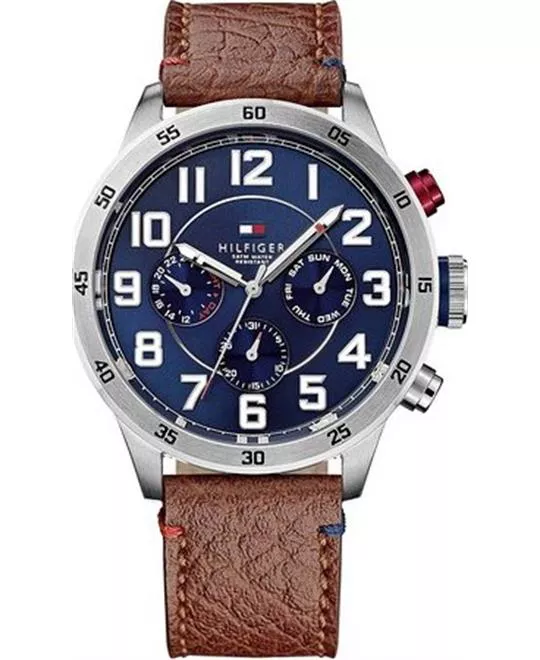 Tommy Hilfiger Blue Brown Leather Watch 46mm