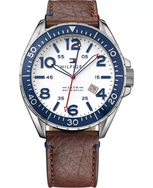 Tommy Hilfiger Brown Leather Strap Men's Watch 46mm