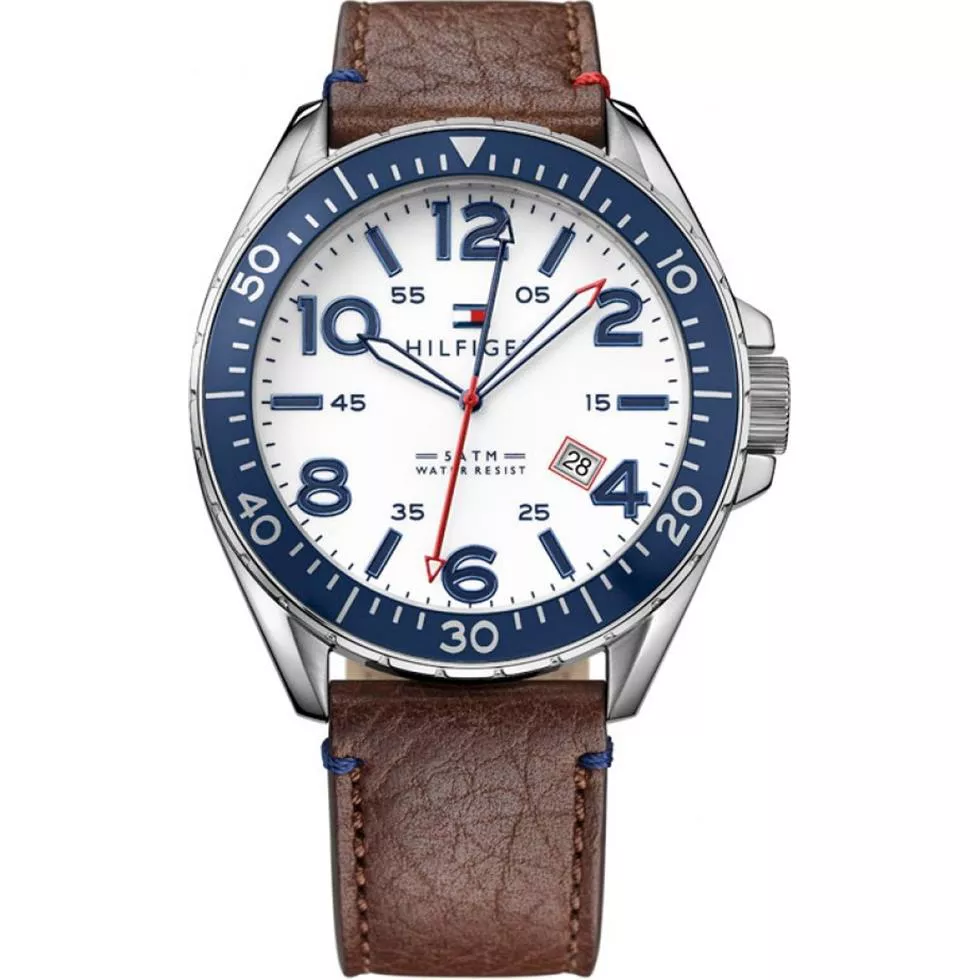 Tommy Hilfiger Brown Leather Strap Men's Watch 46mm