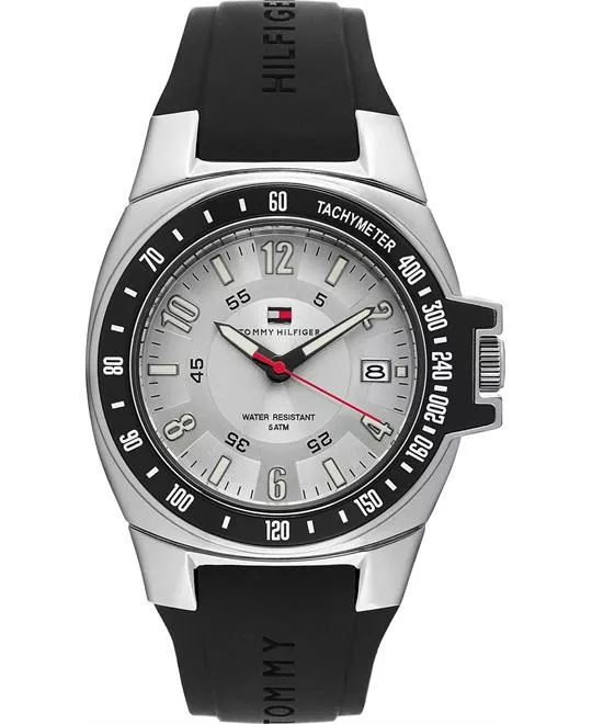 Tommy Hilfiger Silvery White Dial Black Rubber Men's Watch 40mm