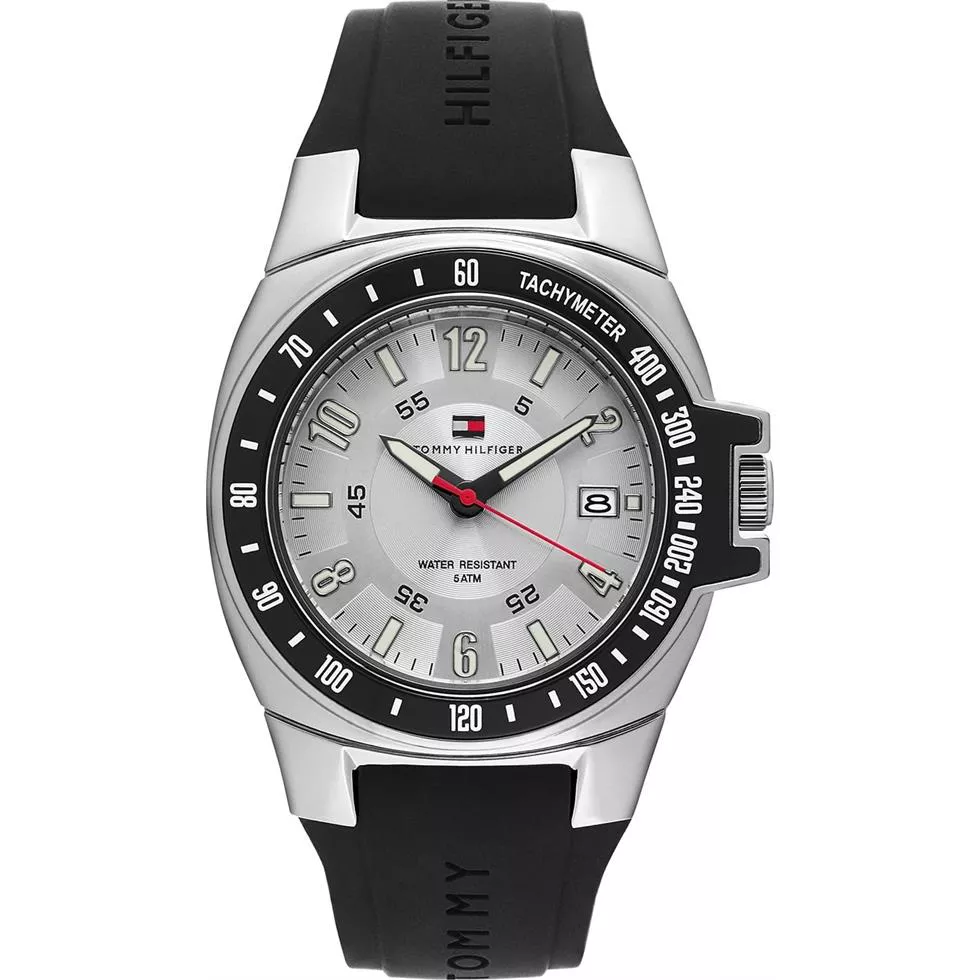 Tommy Hilfiger Silvery White Dial Black Rubber Men's Watch 40mm