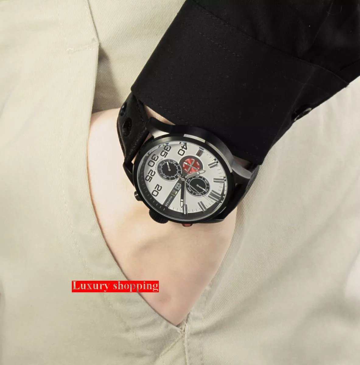 Tommy Hilfiger white dial black cut-out men watch 45mm