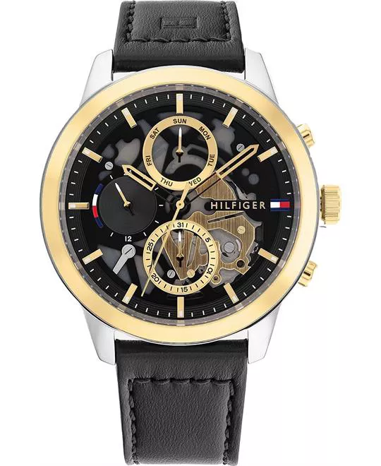 Tommy Skeleton Watch With Black Leather Strap 44mm