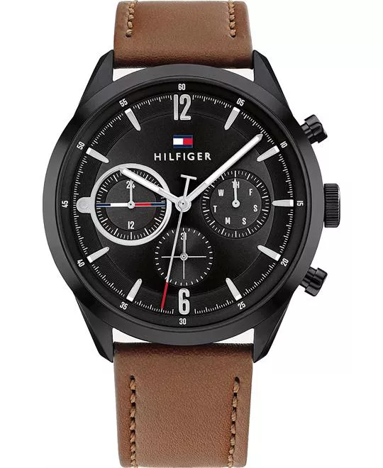 Tommy Sub-Dials Watch With Brown Leather Strap 44mm