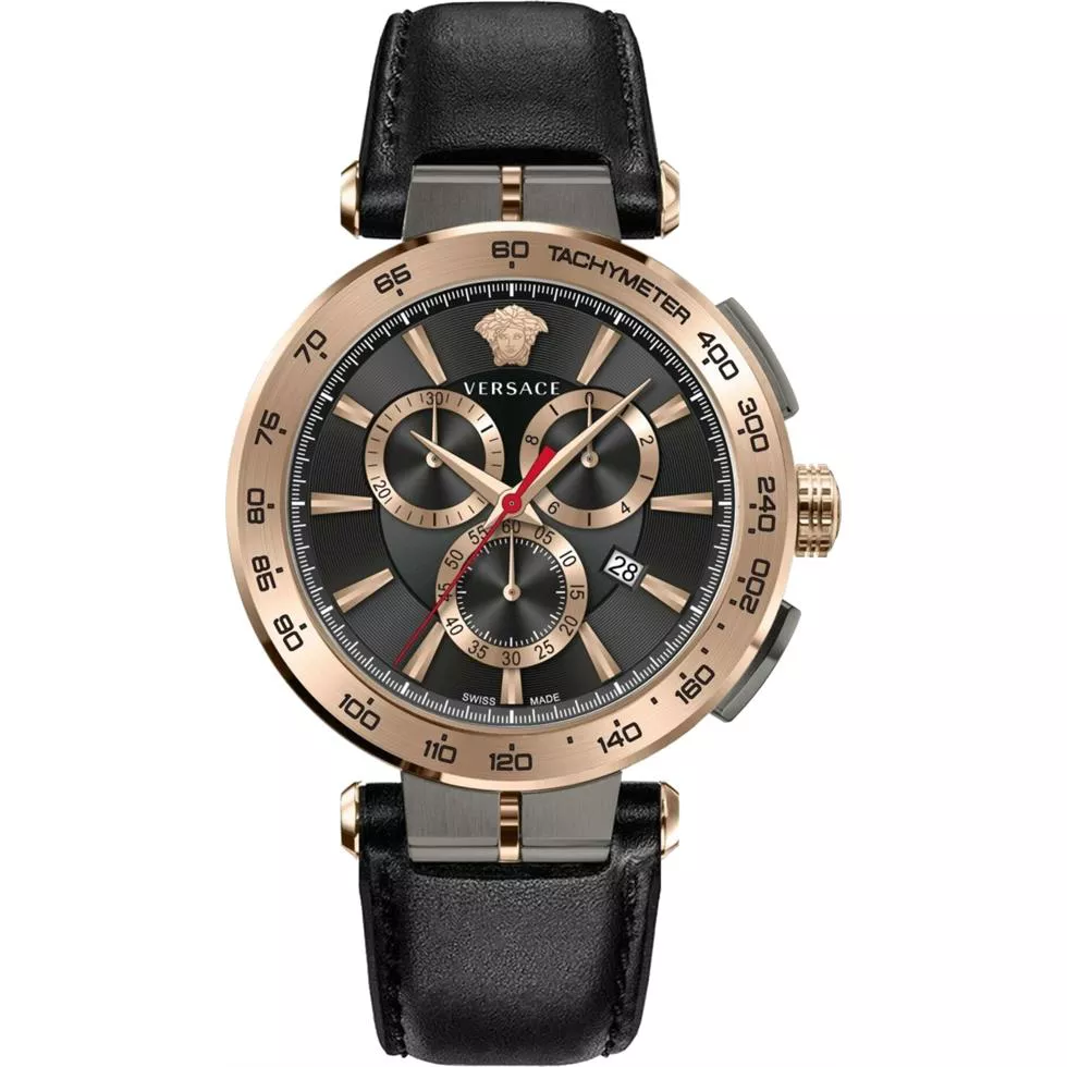 Versace Aion Chrono Leather Watch 45mm