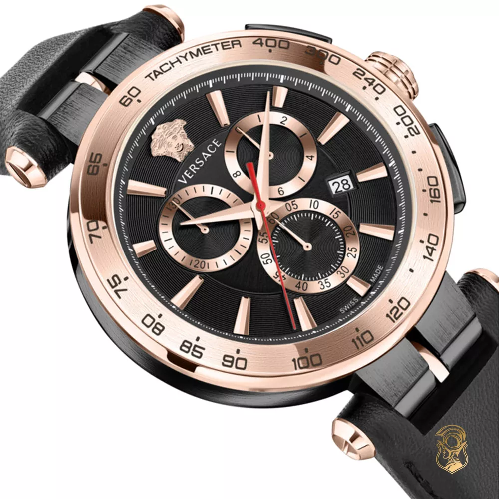 Versace Aion Chrono Leather Watch 45mm