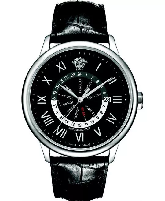Versace Business Dual Time Black Date Watch 43mm