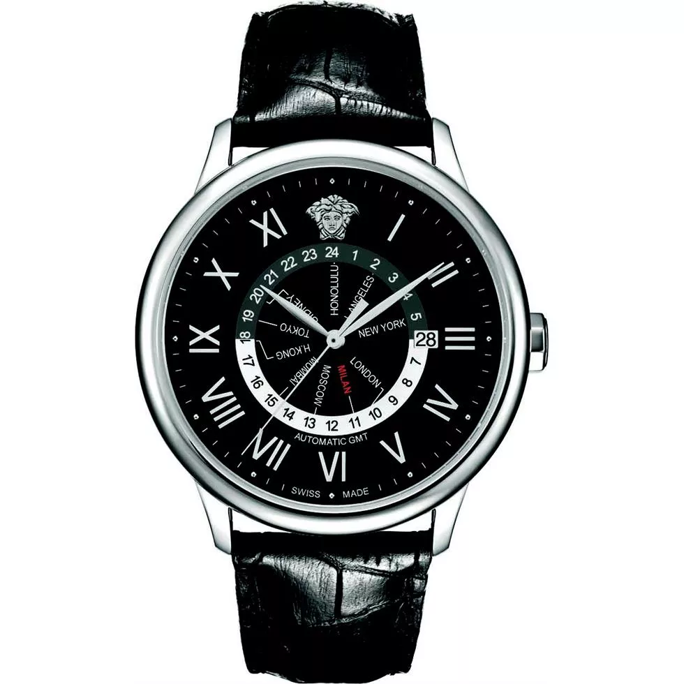 Versace Business Dual Time Black Date Watch 43mm