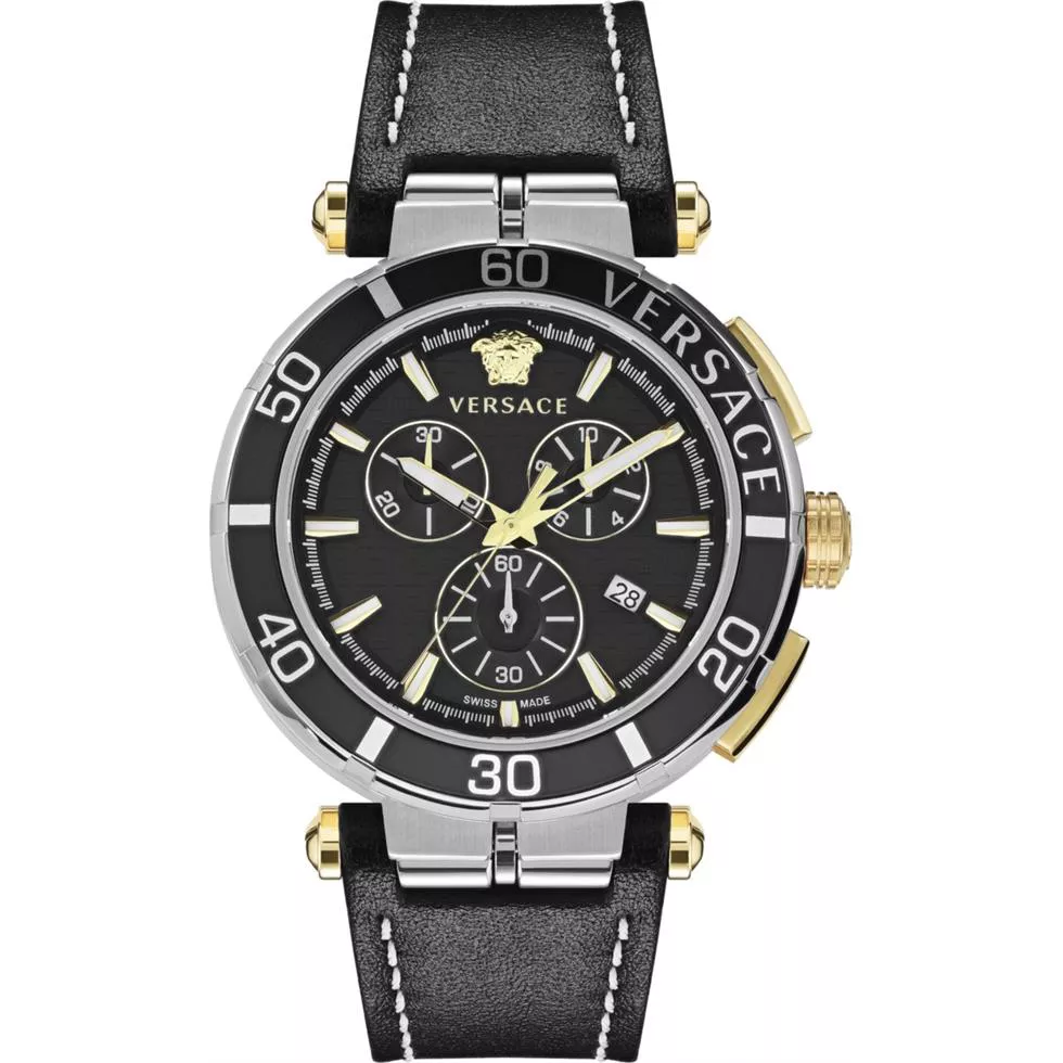 Versace Greca Chrono Leather Watch 45mm