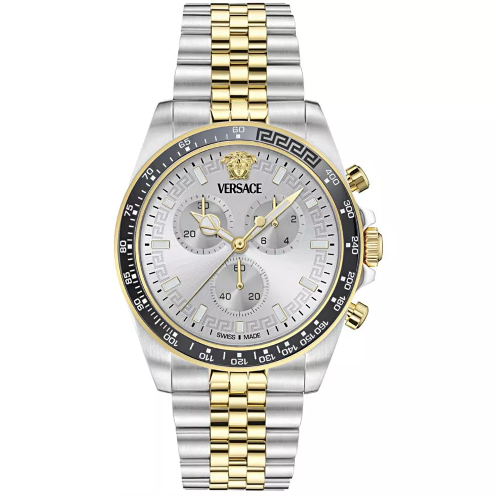 Versace Greca Chrono Wave Bracelet Silver Watch 43mm