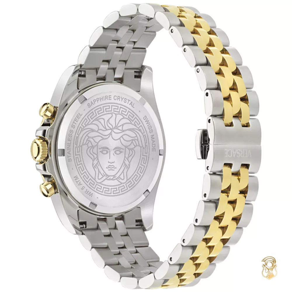 Versace Greca Chrono Wave Bracelet Silver Watch 43mm