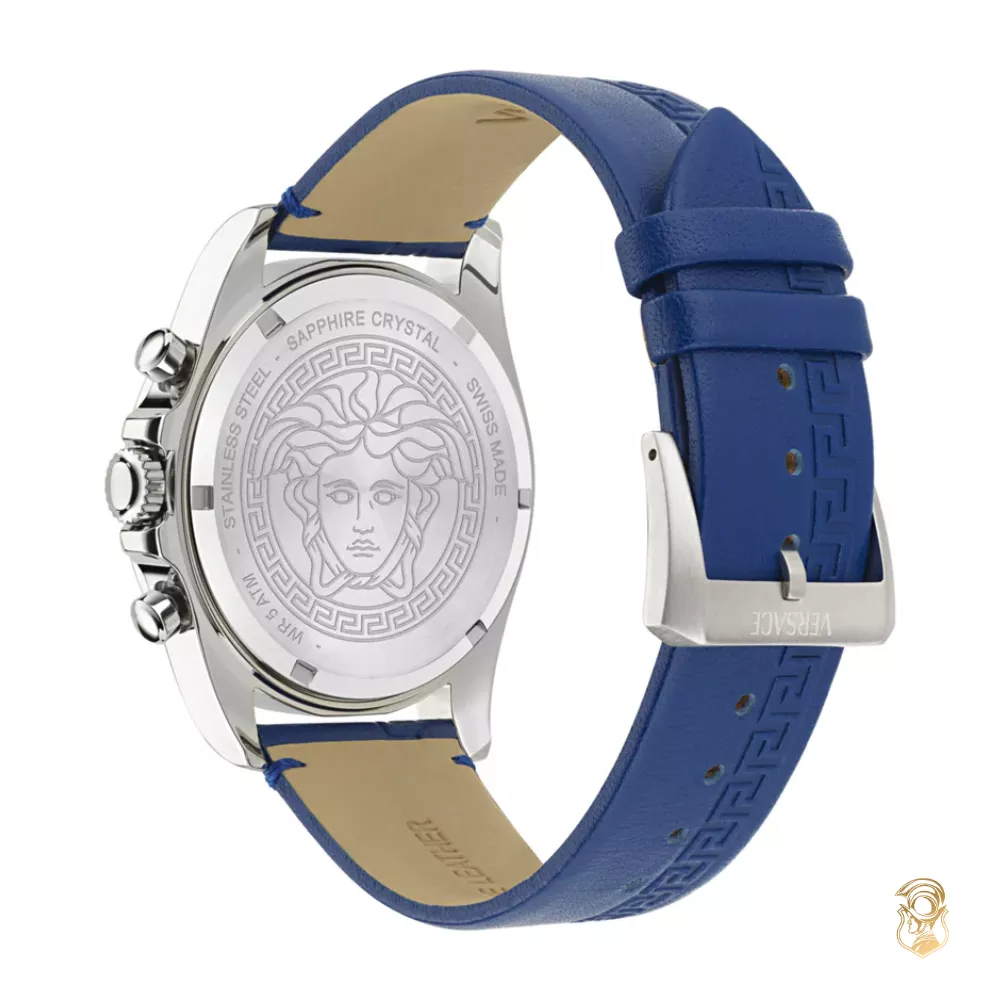 Versace Greca Chrono Wave Leather Blue Watch 43mm