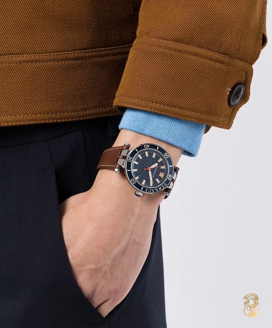 Versace Greca Sport Leather Watch 43mm