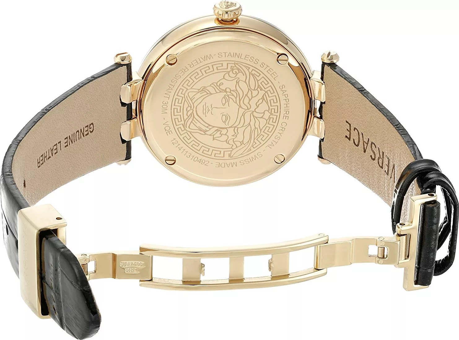 Versace KHAI Gold IP Black Leather Watch 38mm
