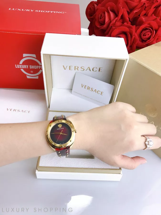 Versace Shadov Red Leather Watch 38mm