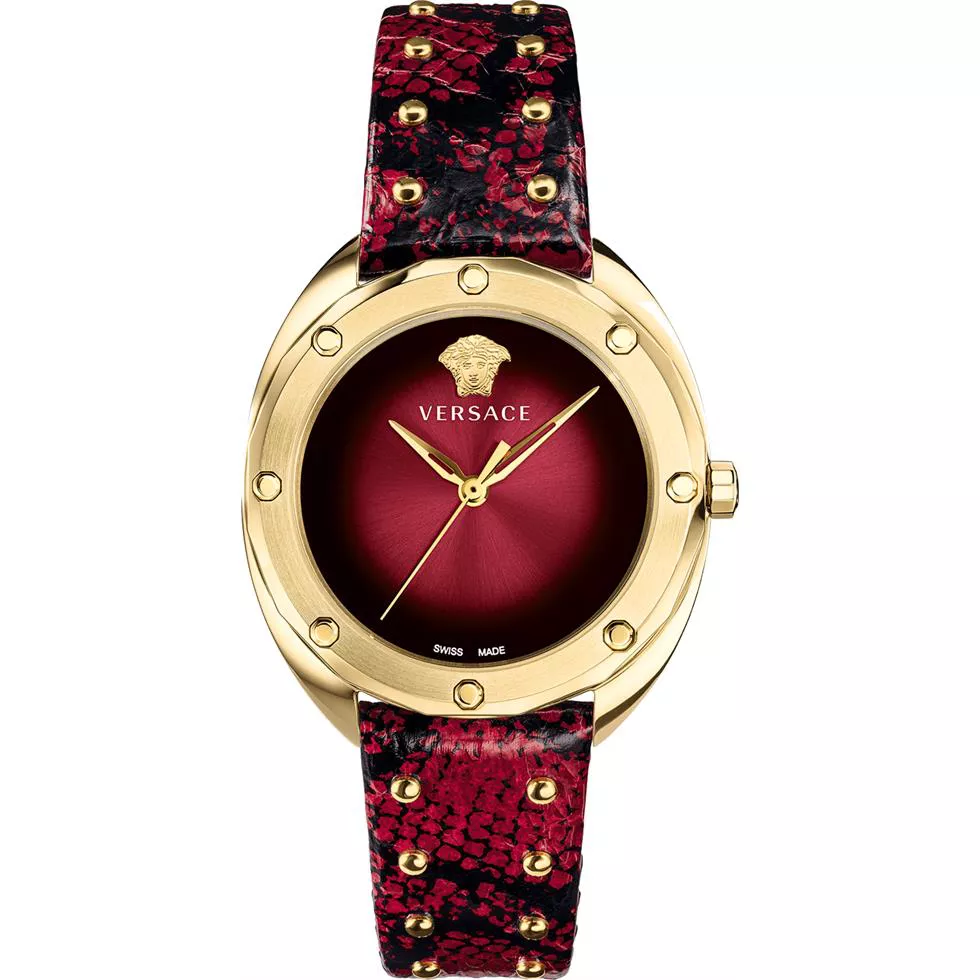 Versace Shadov Red Leather Watch 38mm