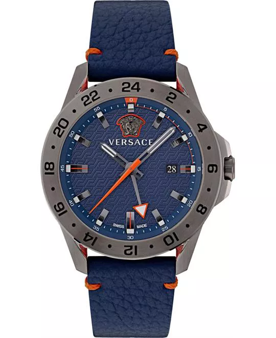 Versace Sport Tech Gmt Leather Watch 45mm