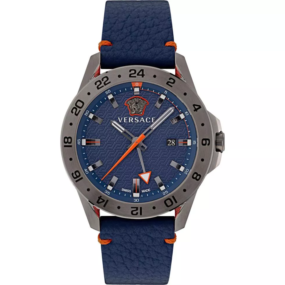 Versace Sport Tech Gmt Leather Watch 45mm