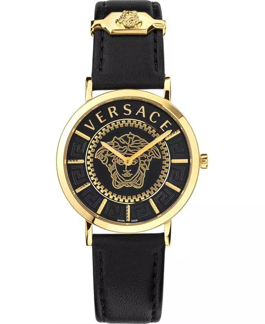 Versace Mostrador Branco Essential (36 Mm) / Couro Preto VEK400721