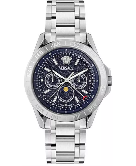 Versace V-Galaxy Moonphase Bracelet Blue Stone Watch 43mm