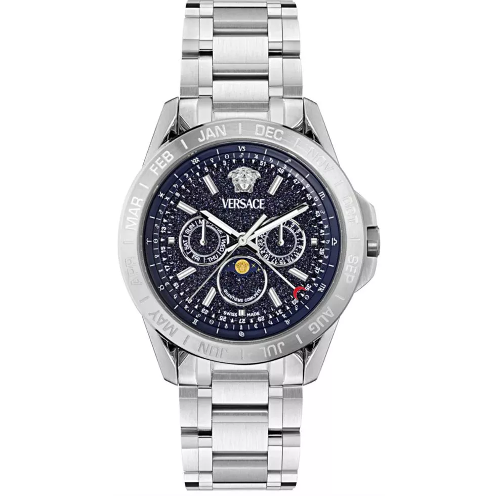 Versace V-Galaxy Moonphase Bracelet Blue Stone Watch 43mm