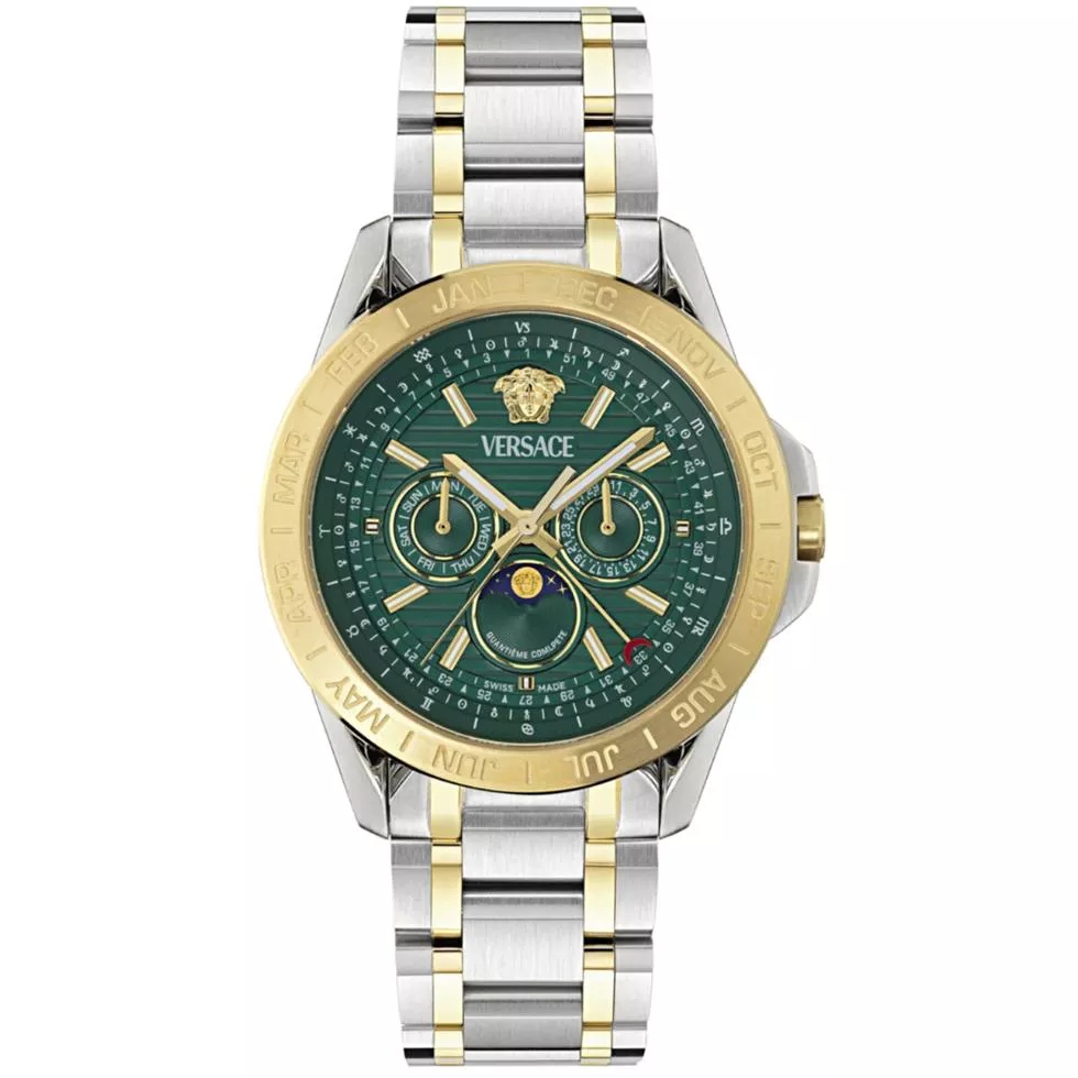 Versace V-Galaxy Moonphase Bracelet Green Watch 43mm