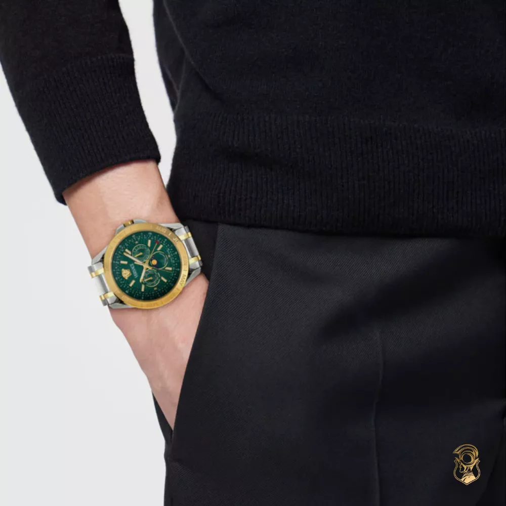 Versace V-Galaxy Moonphase Bracelet Green Watch 43mm