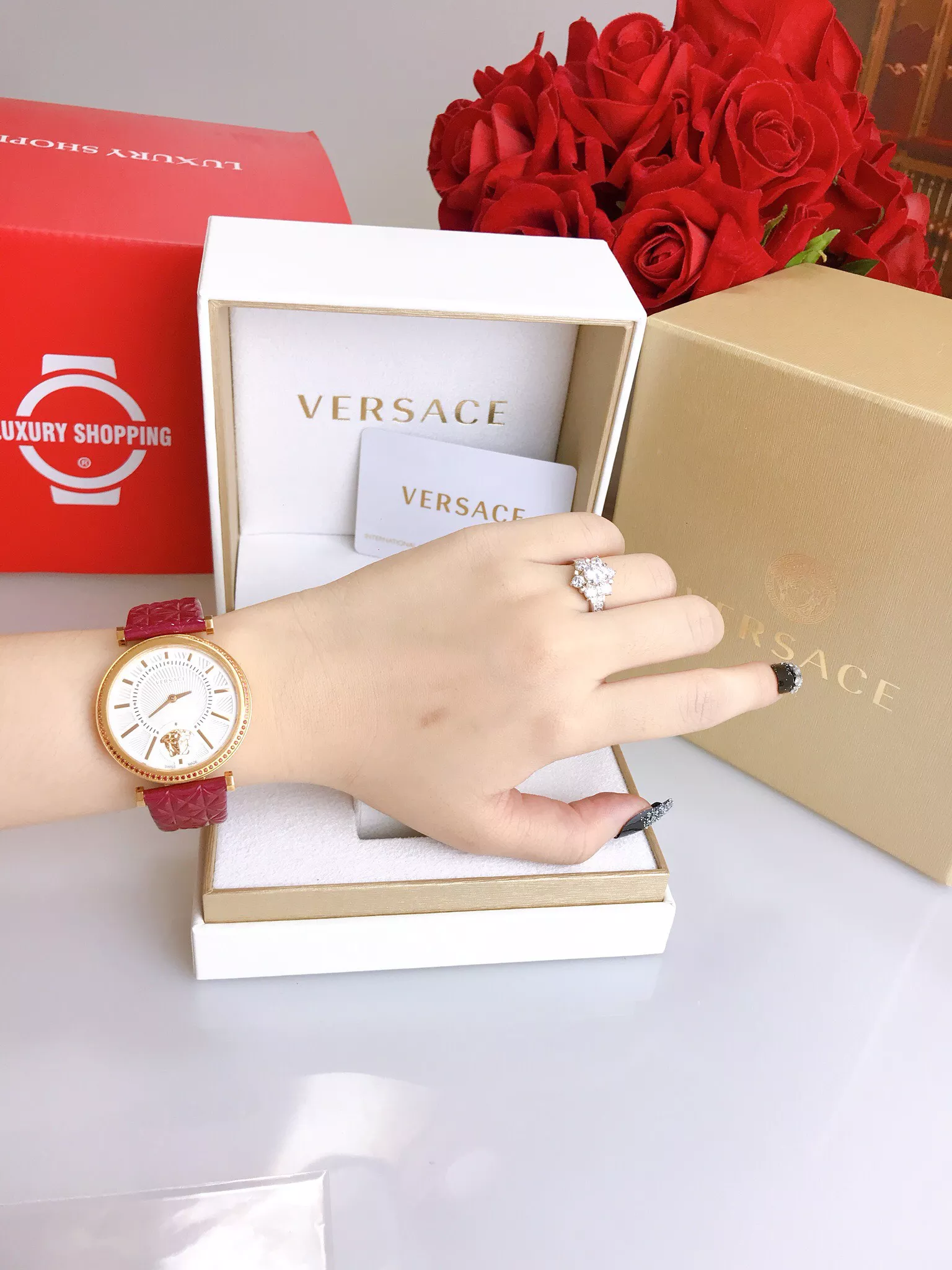 Versace V-Helix Burgundy Watch 38mm