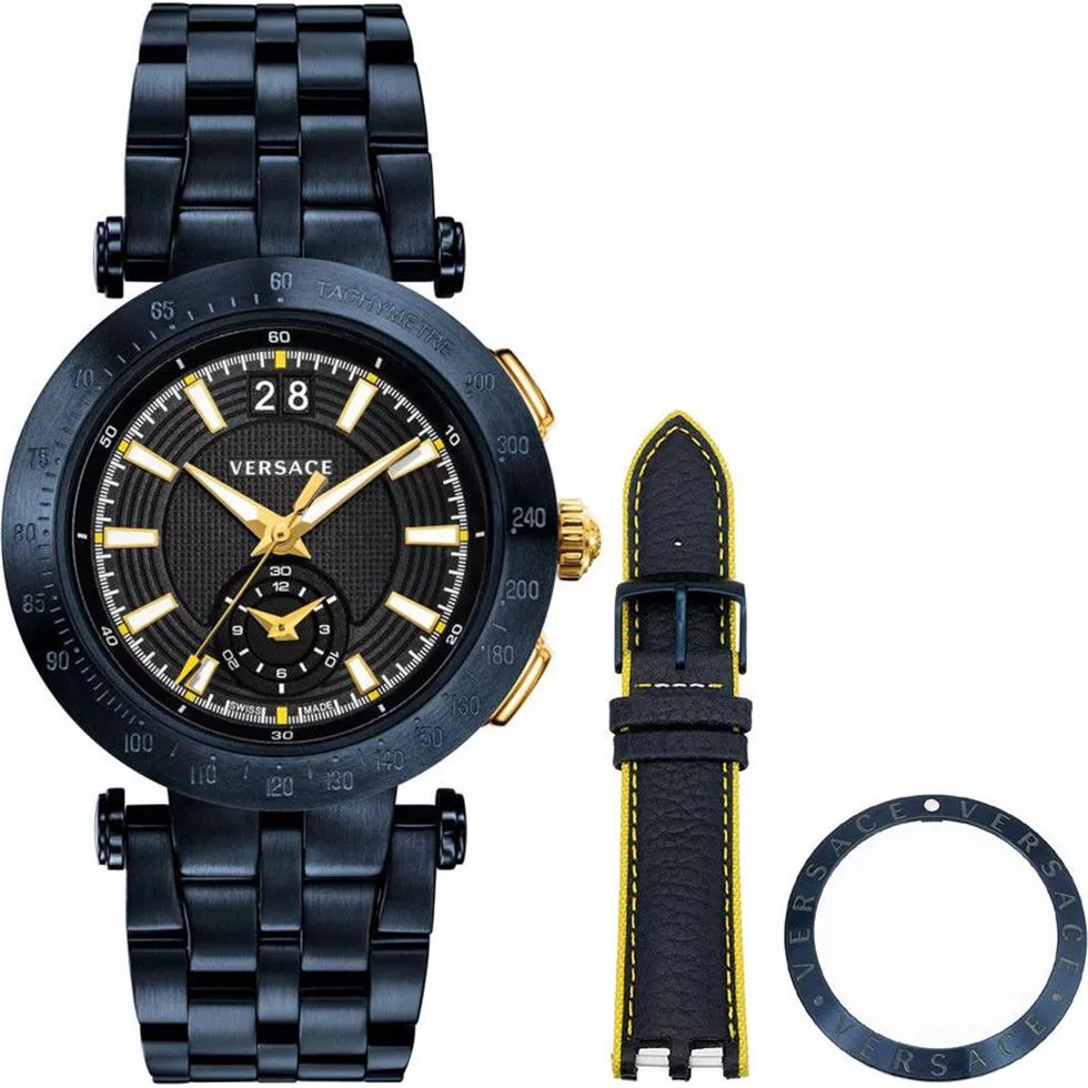 Versace V-Race Swiss Quartz Watch Set 42mm