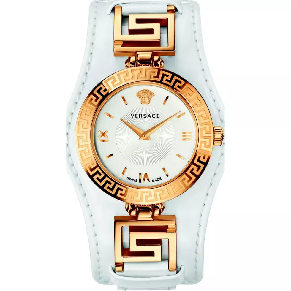 Versace V-SIGNATURE Gold IP Leather Watch 35mm