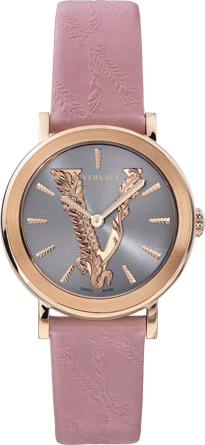 đồng hồ Versace Virtus Pink Leather Strap Watch 36mm 