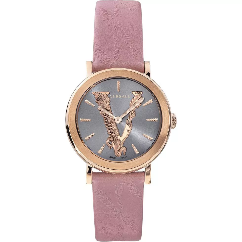 Versace Virtus Pink Leather Strap Watch 36mm