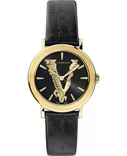 Versace Virtus Black Leather Strap Watch 36mm