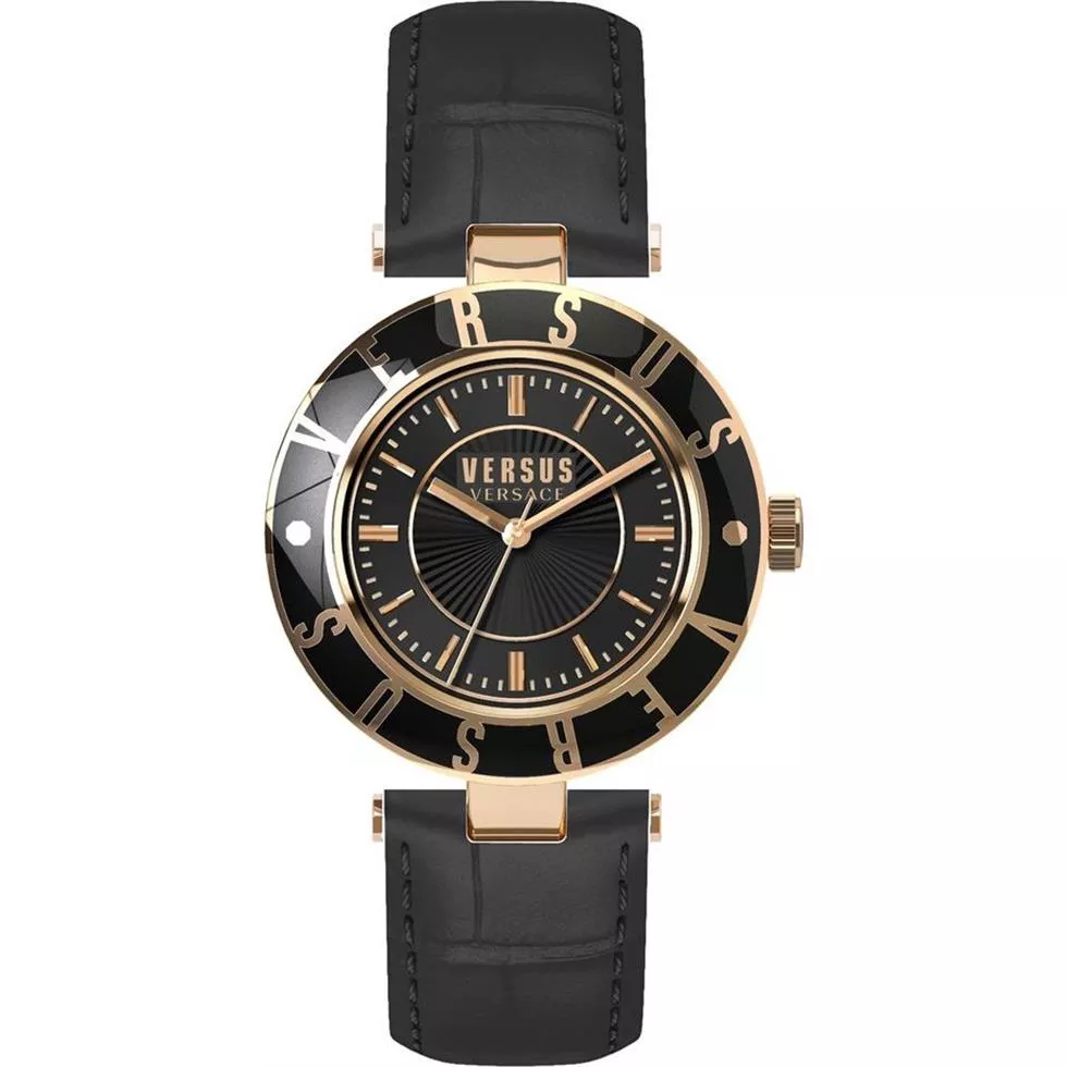 Versus by Versace Logo Black Leather Watch 34.5mm