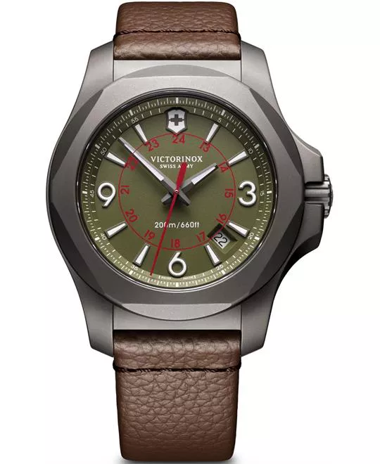 Victorinox I.N.O.X 241779 Green Dial Brown Leather Watch 43mm