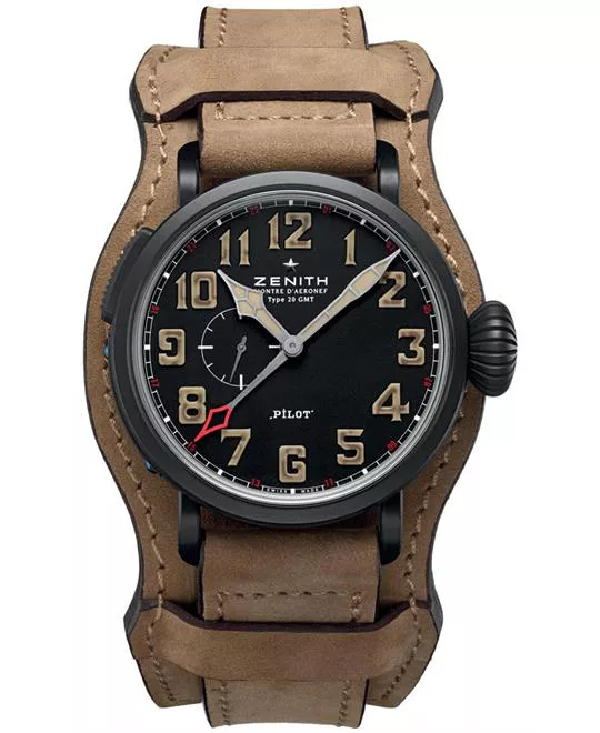 Zenith Mens Leather Sapphire Brown 48mm