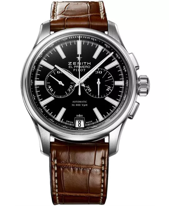 Zenith Mens Stainless Steel Leather 42mm