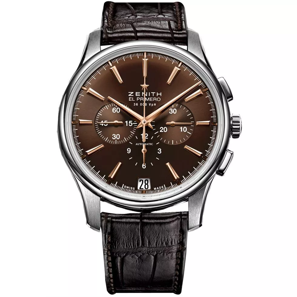 Zenith Mens Stainless Steel Leather 42mm