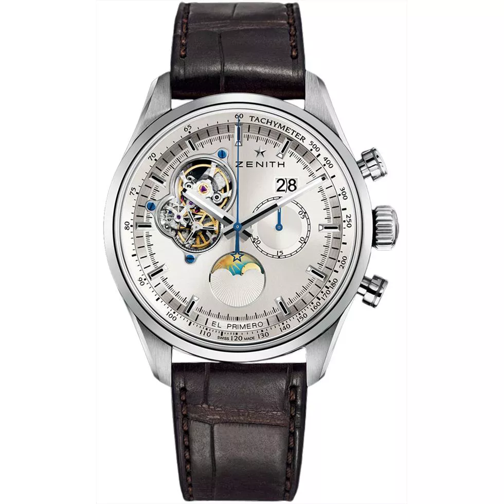 Zenith Mens Stainless Steel Leather 45mm