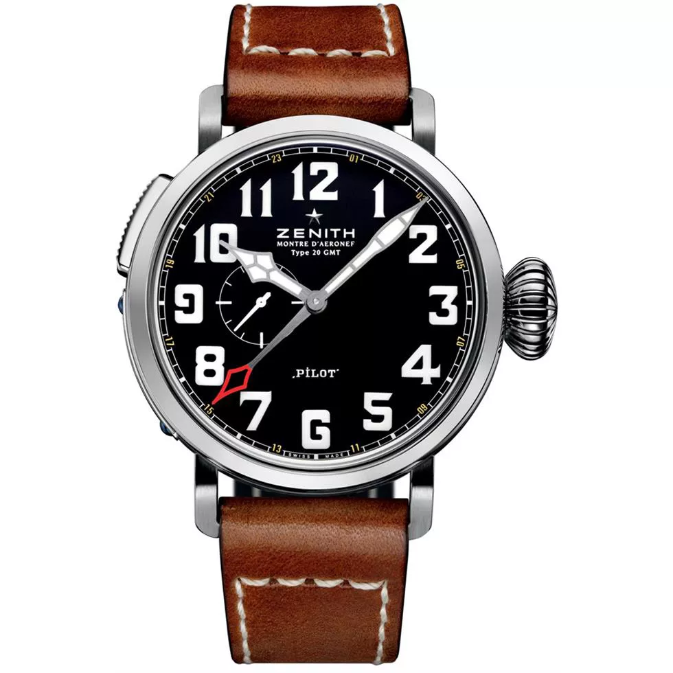 Zenith Mens Stainless Steel Leather 48mm