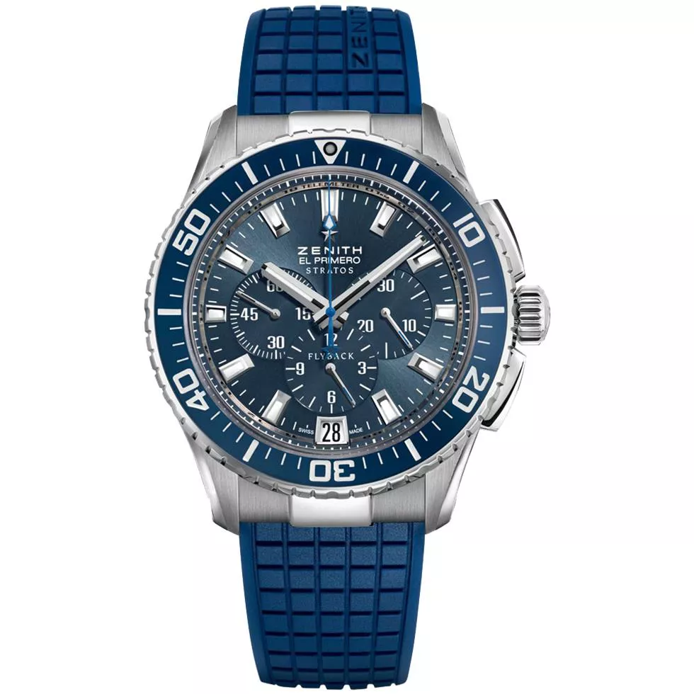 Zenith Mens Stainless Steel Rubber Blue 45.5mm